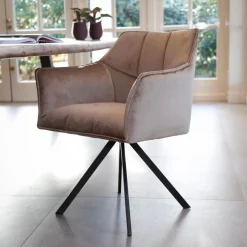 Armstoel Raster Draaibaar Velvet Champagne - Giga Meubel