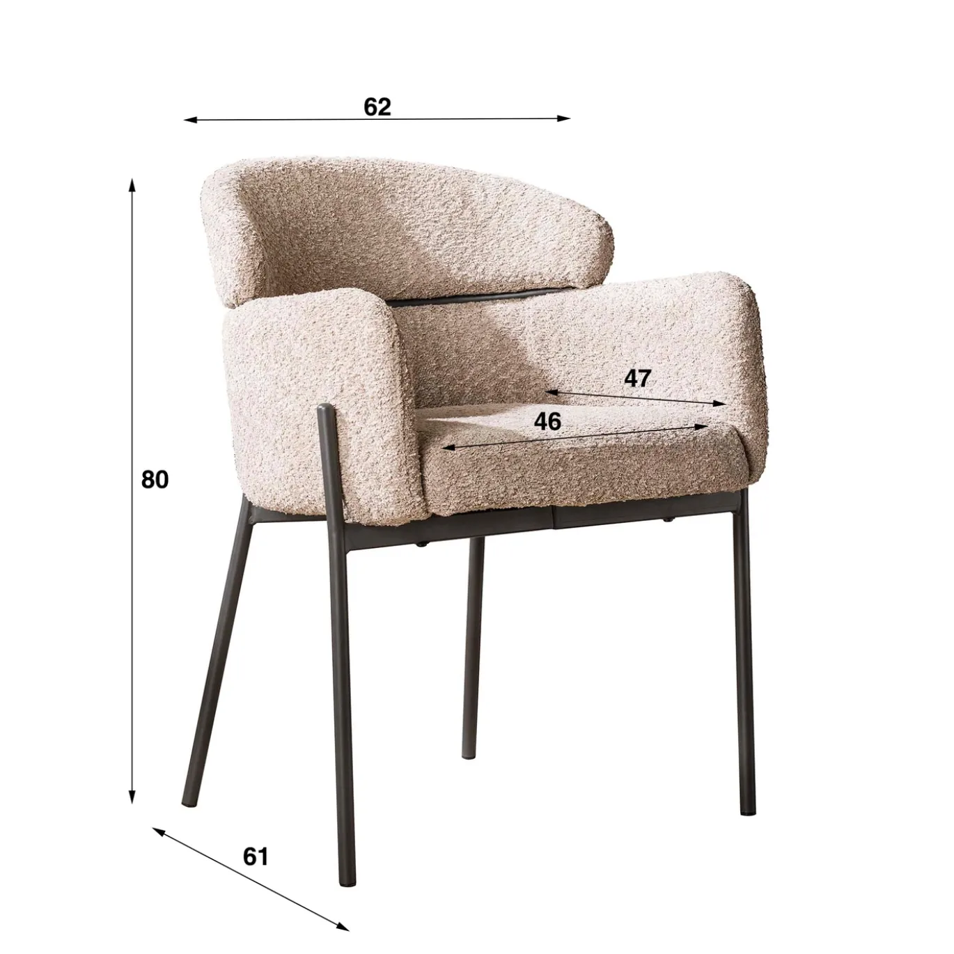 Armstoel Ronde Rug Bouclé Zand - Giga Meubel