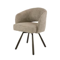 Armstoel Salon Cross Draaibaar Bouclé Zand/Bruin - Giga Meubel