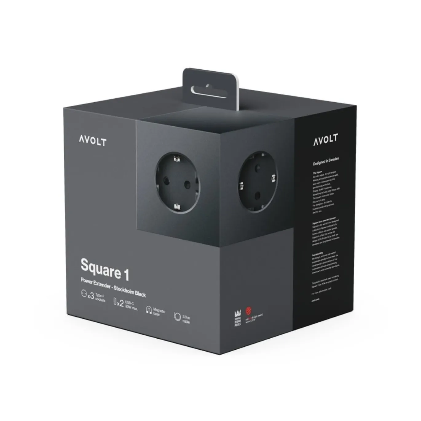 Avolt Stekkerdoos Square 1 Magnetisch 3m Stockholm Black