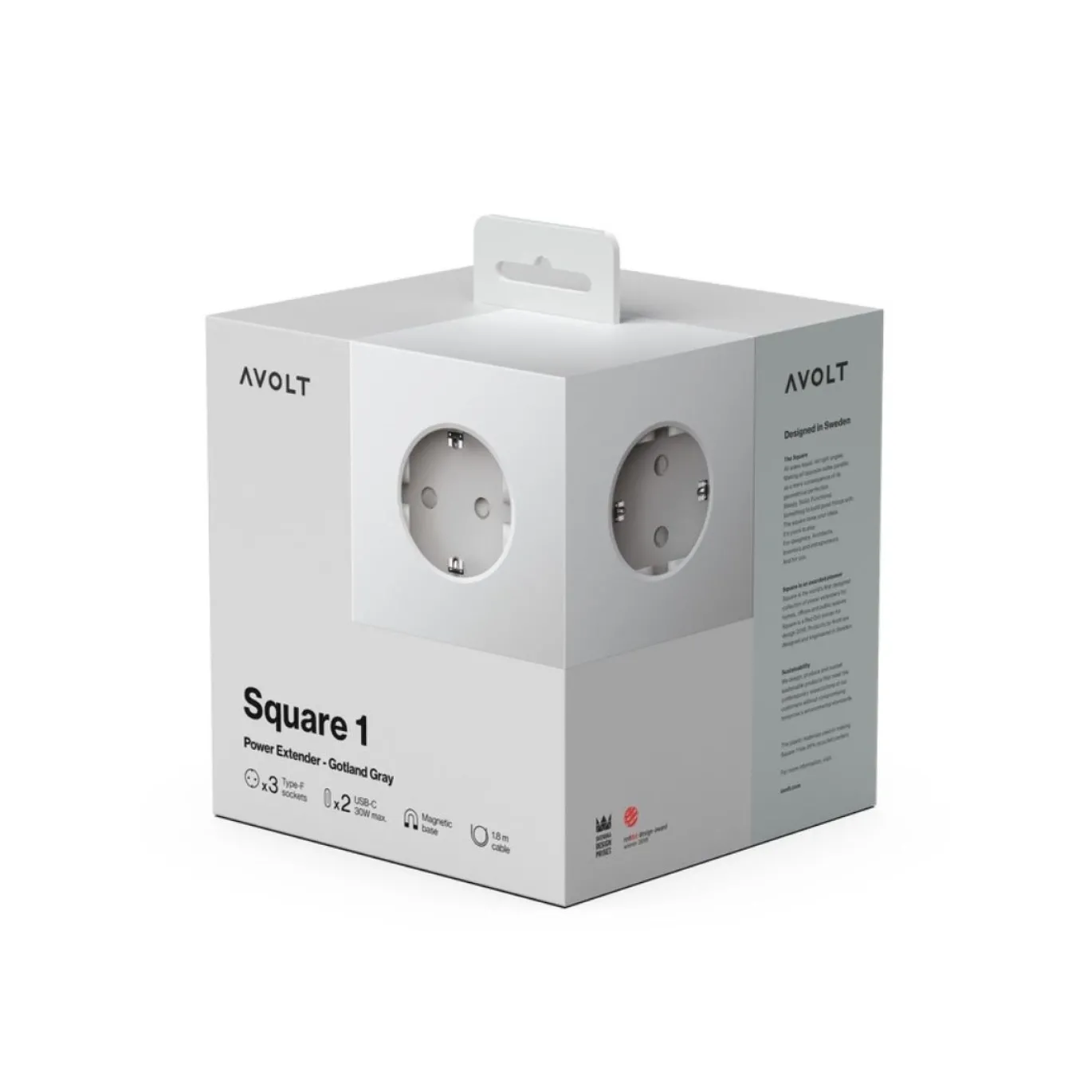 Avolt Stekkerdoos Square 1 - USB-C 1,8m Gotland Grey