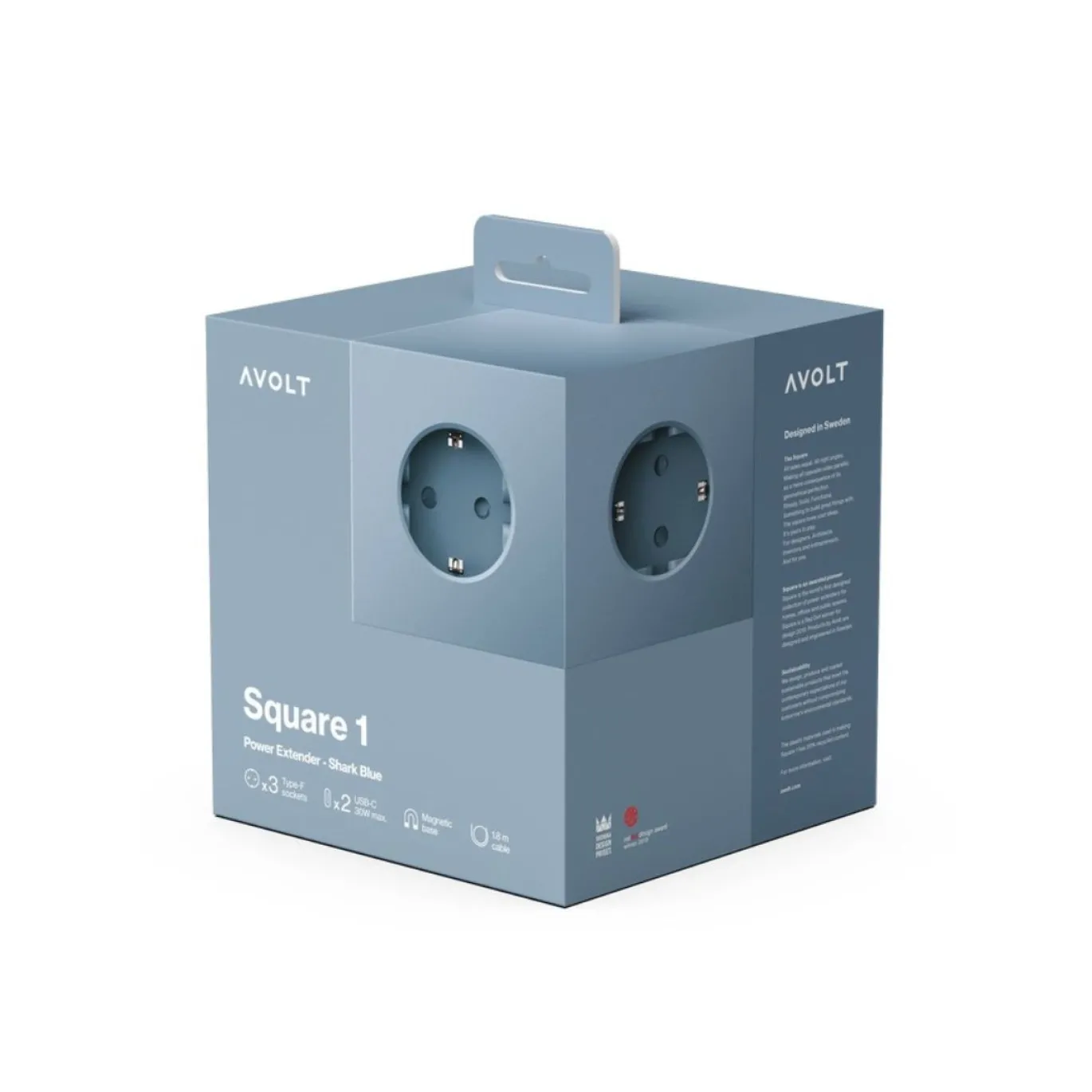 Avolt Stekkerdoos Square 1 - USB-C 1,8m Shark Blue