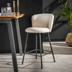 Barstoel Curve Bouclé Wit - Giga Meubel
