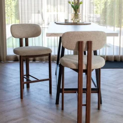 Barstoel Noor Beige/Walnoot 65cm - Giga Meubel