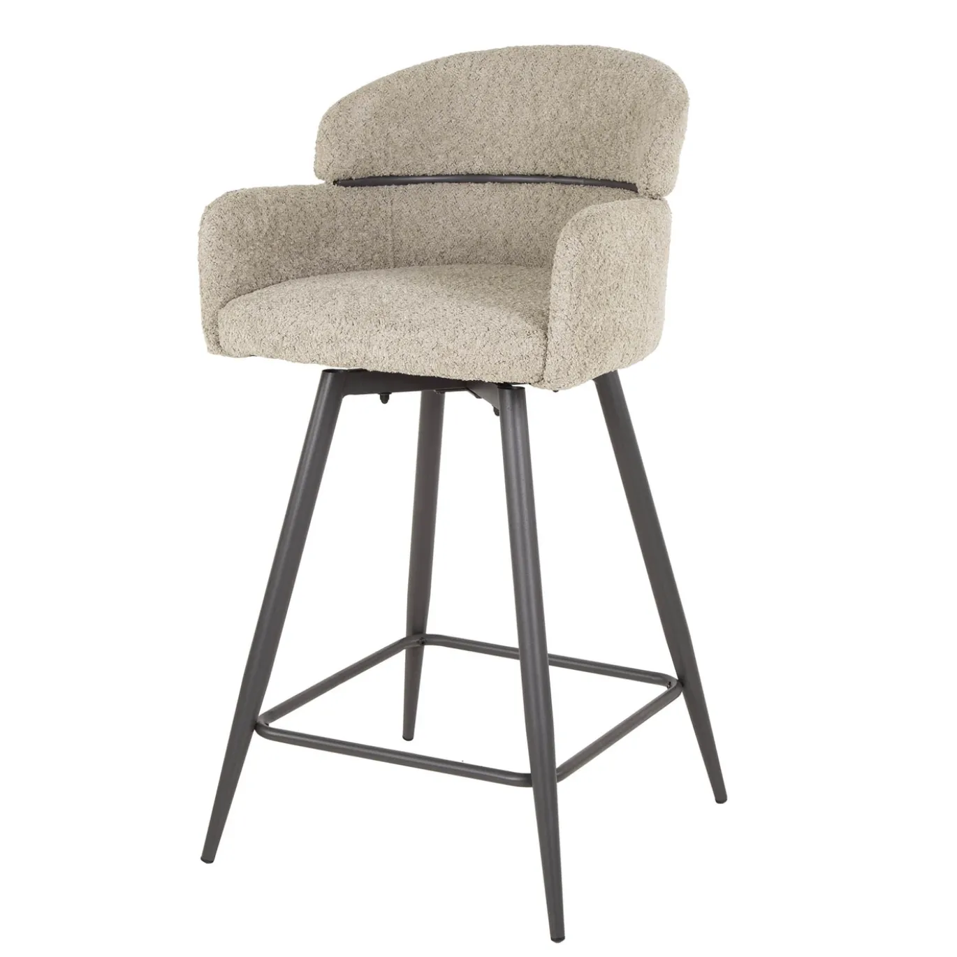 Barstoel Ronde Rug Draaibaar Bouclé Zand - Giga Meubel
