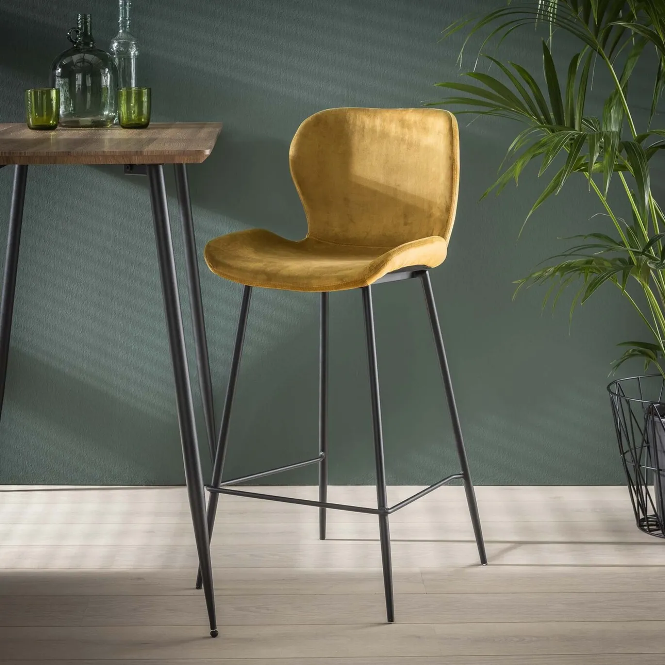 Barstoel Velvet Ronde Buis Goud - Giga Meubel