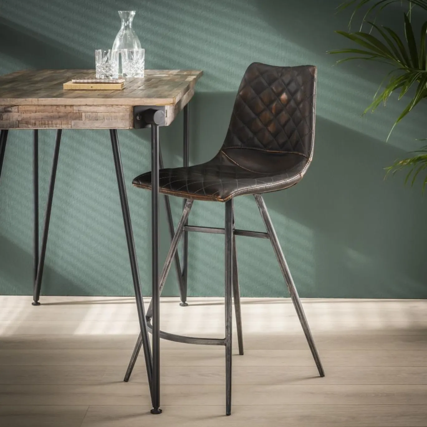Barstoel vintage diamond kruispoot Bruin - Giga Meubel