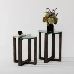 Bijzettafel Amalfi Glas/Antraciet Set van 2
