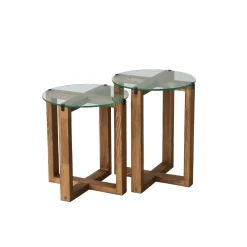 Bijzettafel Amalfi Glas/Walnoot Set van 2