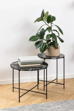 Bijzettafel Cardinham Marmer Zwart Ø52x40cm - Giga Living