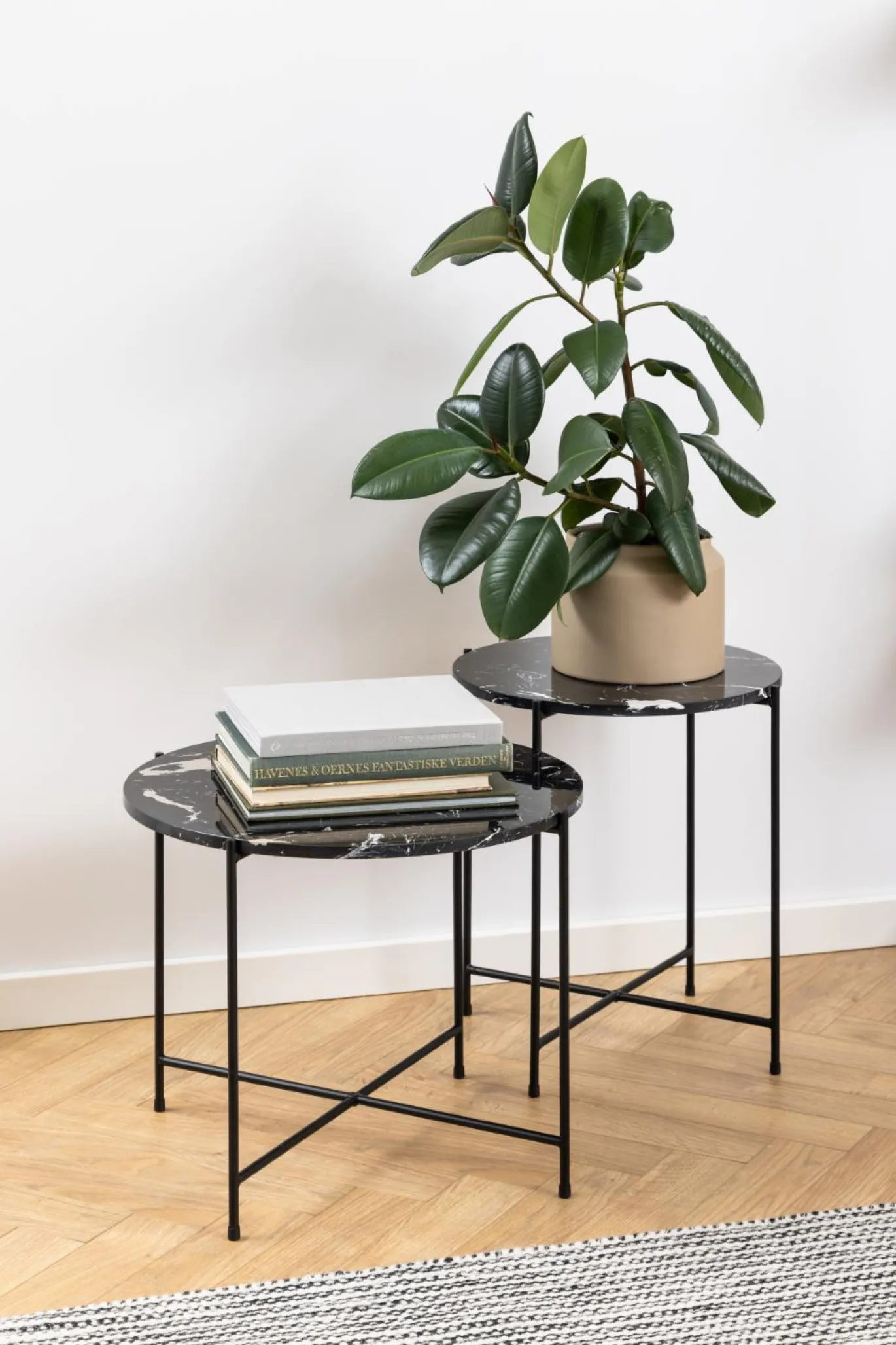 Bijzettafel Cardinham Marmer Zwart Ø52x40cm - Giga Living