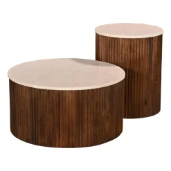 Bijzettafel Davi Marmer Donkerbruin Rond 45cm - Giga Meubel
