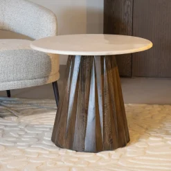 Bijzettafel Faiza Marmer Beige Rond 50cm - Giga Meubel