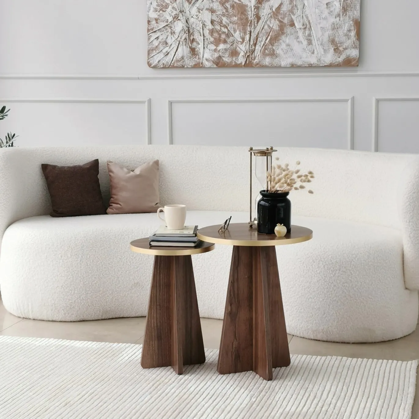 Bijzettafel Mushroom Walnoot/Goud Set van 2