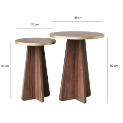 Bijzettafel Mushroom Walnoot/Goud Set van 2