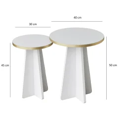 Bijzettafel Mushroom Wit/Goud Set van 2