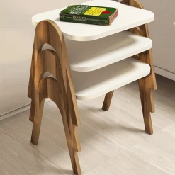 Bijzettafel Paris Crème/Walnoot Set van 3