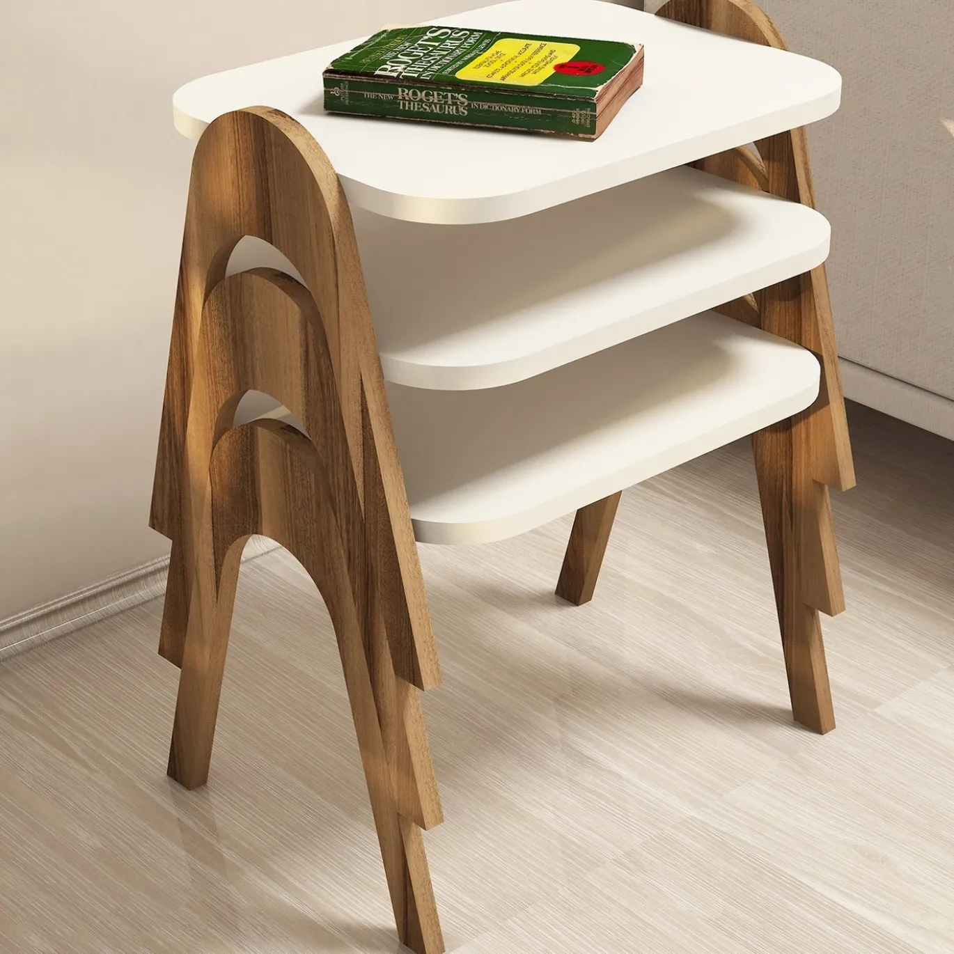 Bijzettafel Paris Crème/Walnoot Set van 3