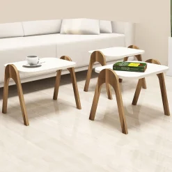 Bijzettafel Paris Crème/Walnoot Set van 3