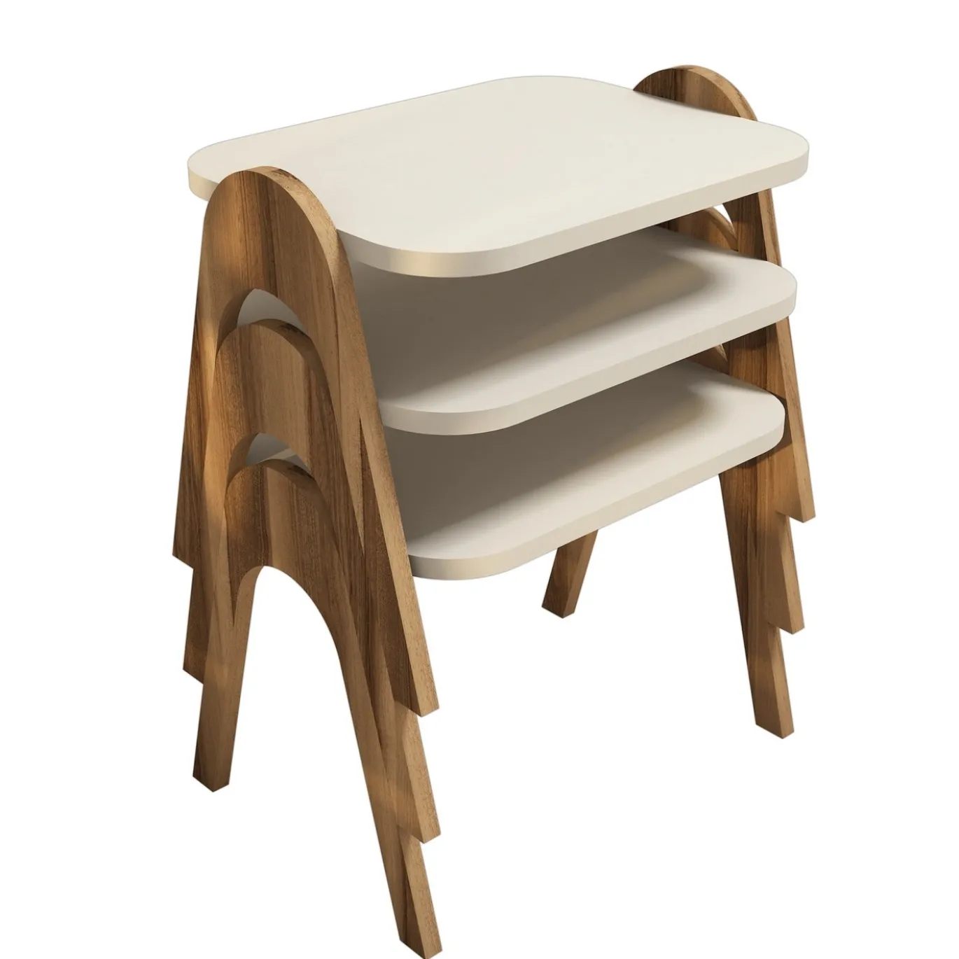Bijzettafel Paris Crème/Walnoot Set van 3