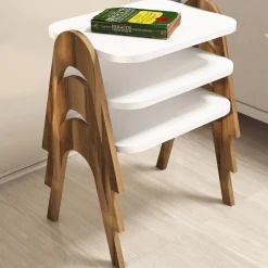 Bijzettafel Paris Wit/Walnoot Set van 3