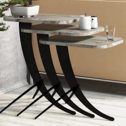Bijzettafel Pion Marmerlook Wit Set van 3