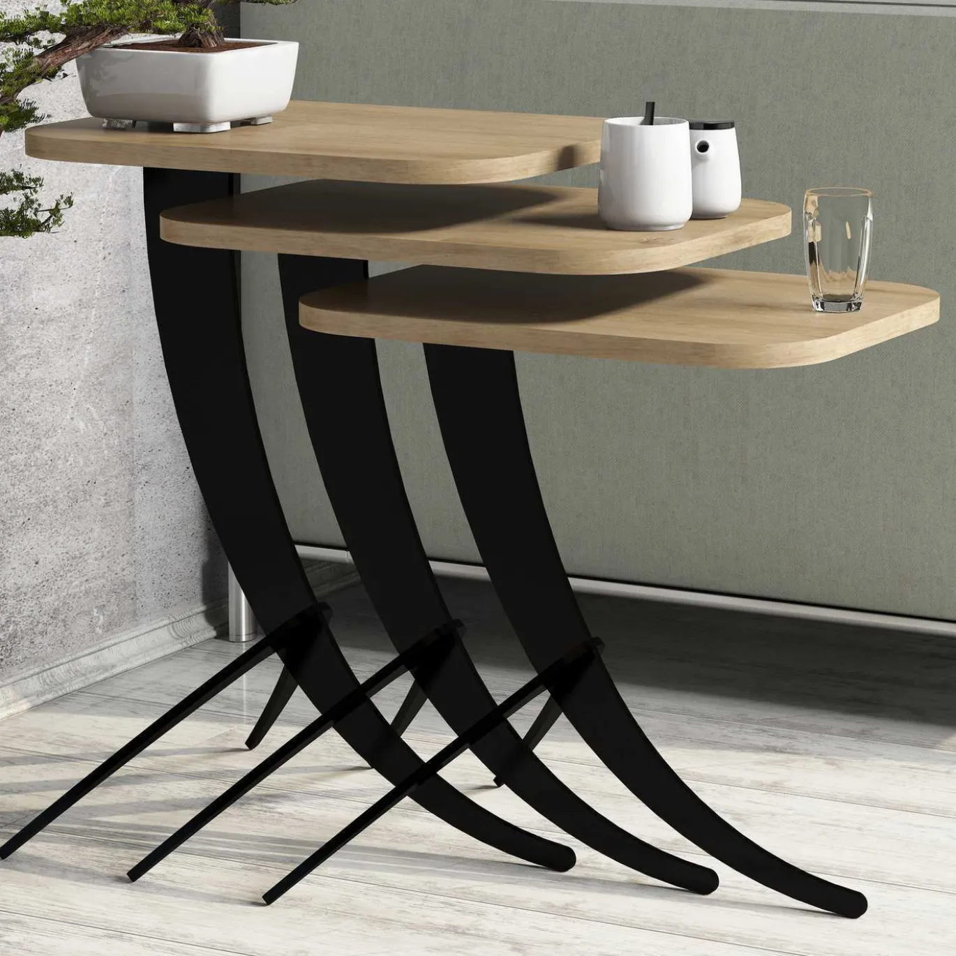 Bijzettafel Pion Set van 3 Melamine Naturel