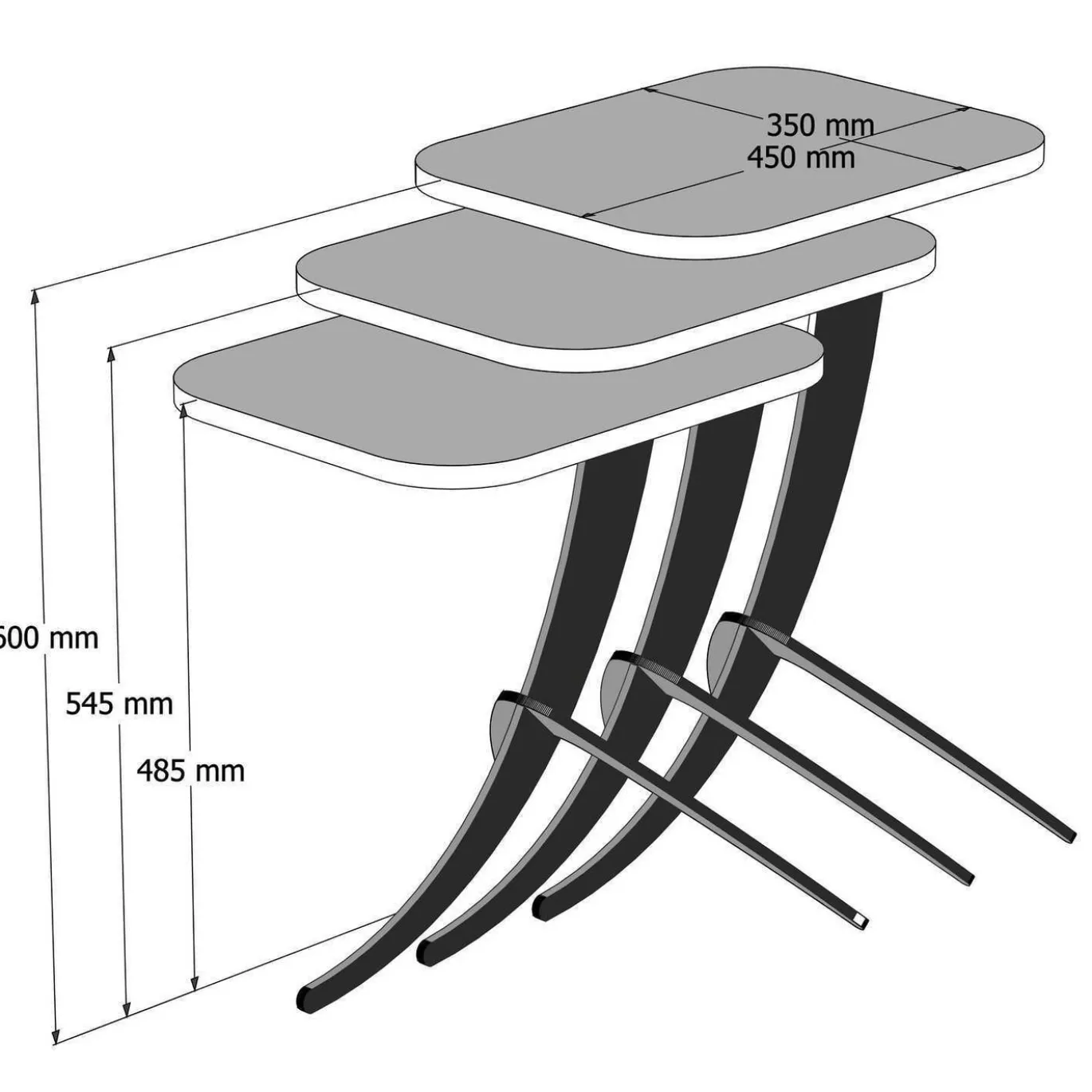 Bijzettafel Pion Wit Set van 3