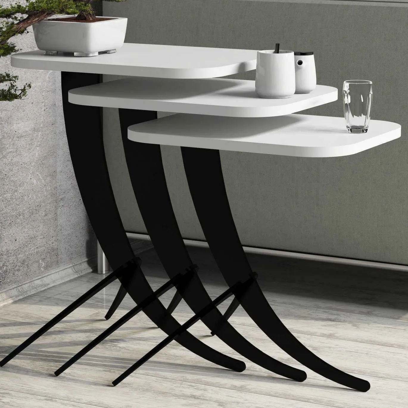 Bijzettafel Pion Wit Set van 3