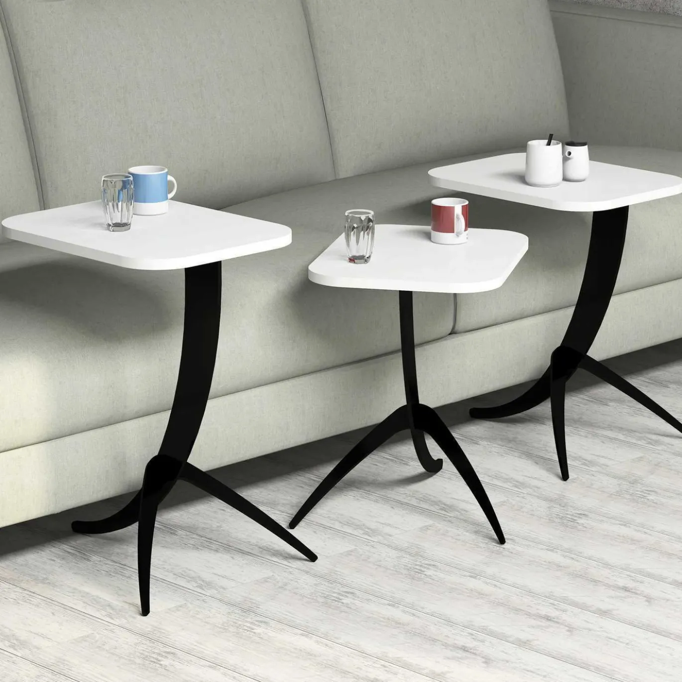 Bijzettafel Pion Wit Set van 3