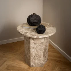Bijzettafel Rovan Marmer Bruin Latte Ø50x50cm - Giga Living