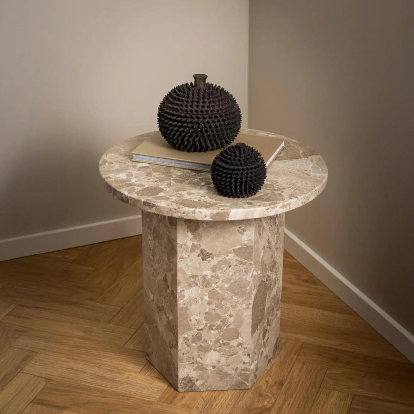 Bijzettafel Rovan Marmer Bruin Latte Ø50x50cm - Giga Living