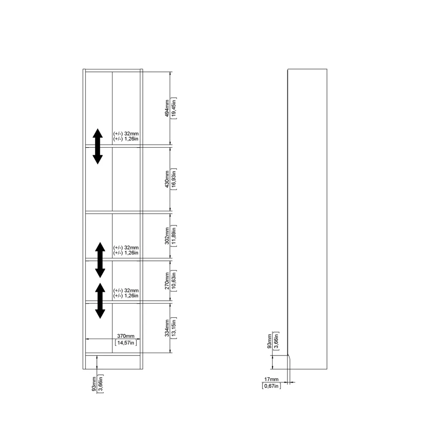 Boekenkast Basic Wit 40cm - Giga Living