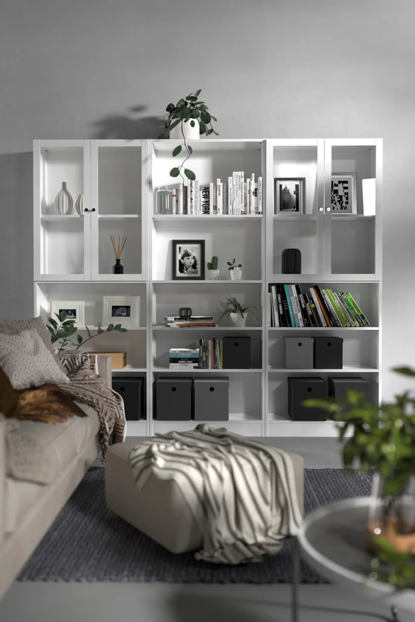 Boekenkast Basic Wit Open Glas 79x203cm - Giga Living
