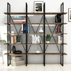 Boekenkast Beylerbeyi Melamine Walnoot Zwart