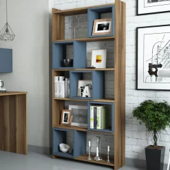Boekenkast Box Walnoot/Blauw