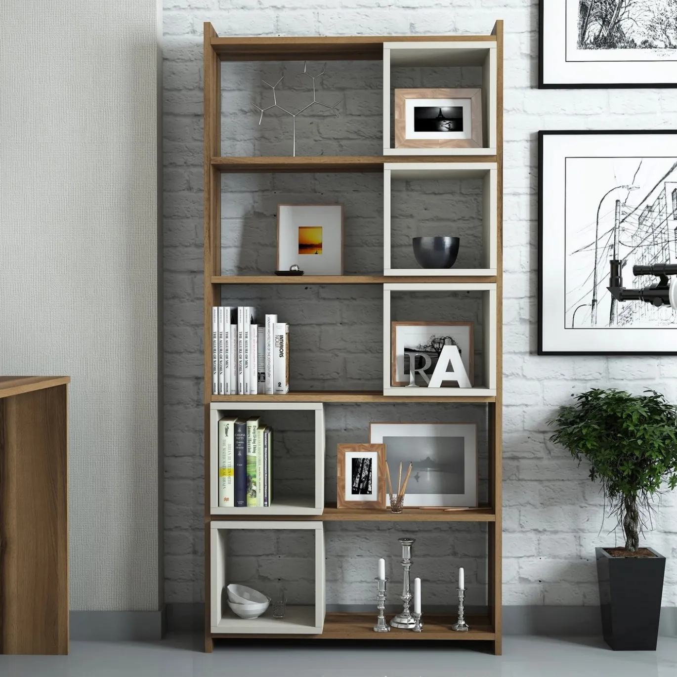 Boekenkast Box Walnoot/Crème