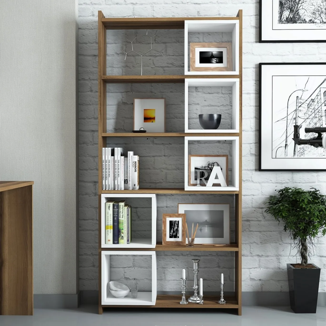 Boekenkast Box Walnoot/Wit