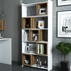 Boekenkast Box Wit/Walnoot