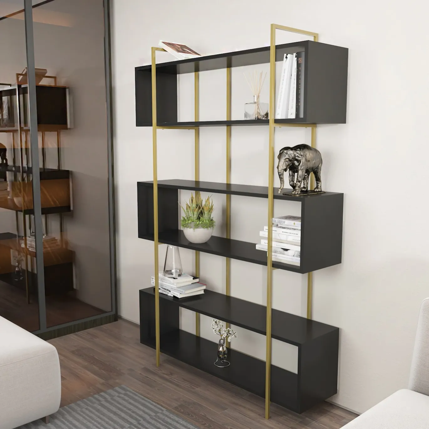 Boekenkast Bruti Antraciet/Goud 180cm