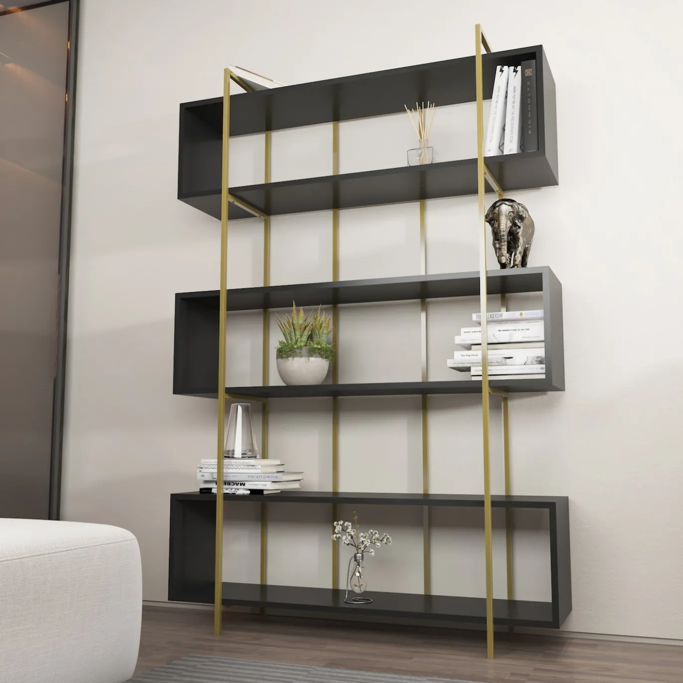 Boekenkast Bruti Antraciet/Goud 180cm