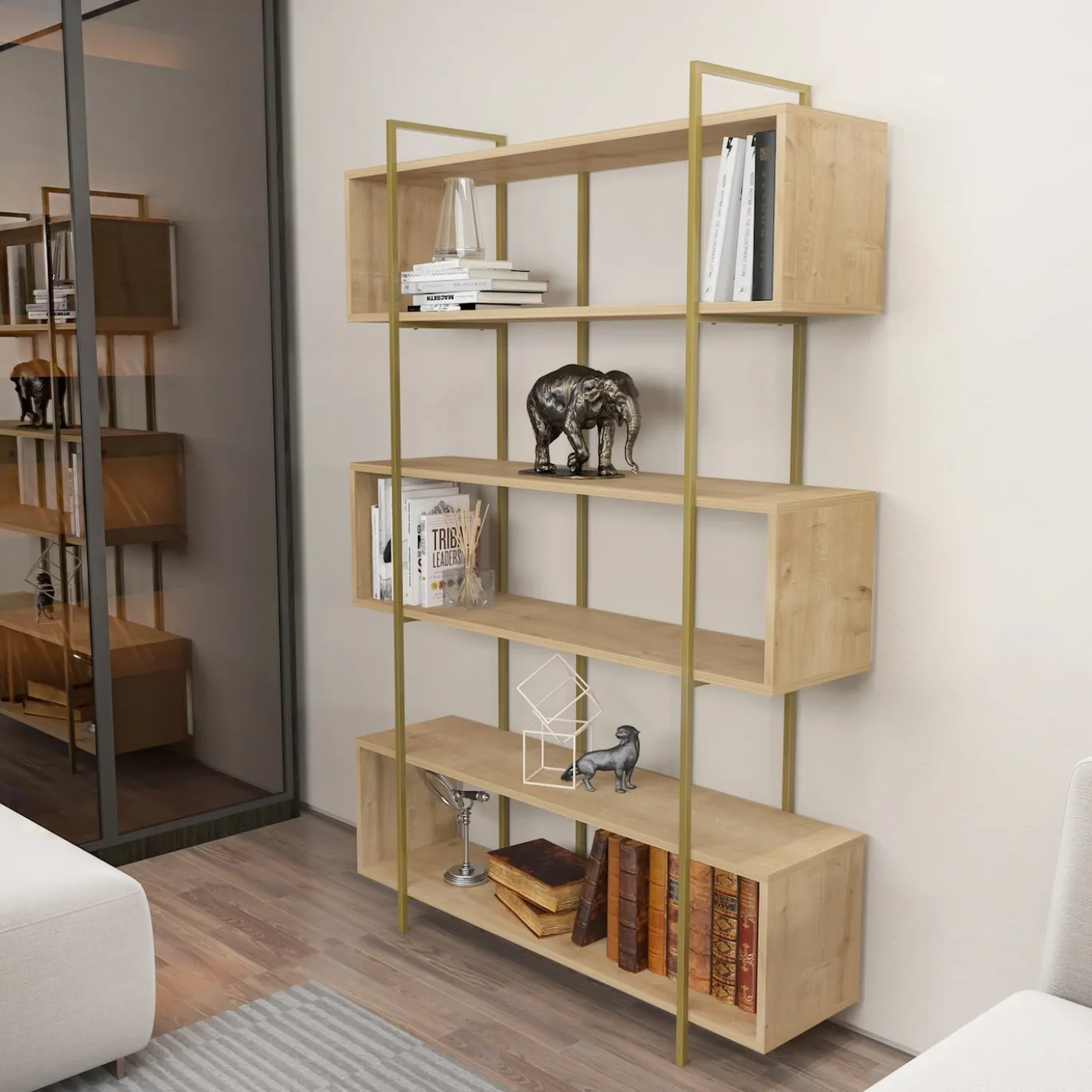 Boekenkast Bruti Naturel/Goud 180cm