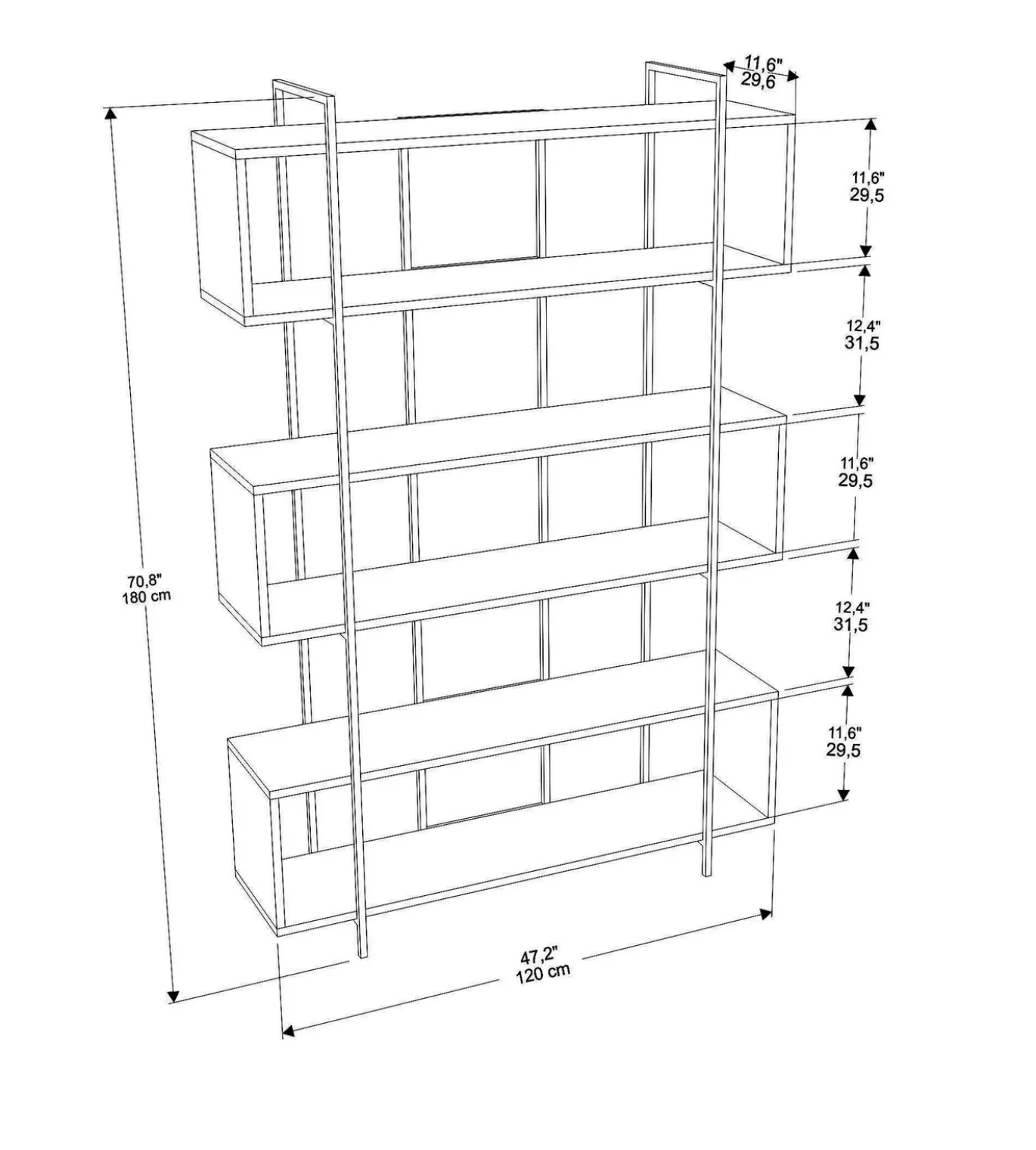Boekenkast Bruti Wit/Goud 180cm