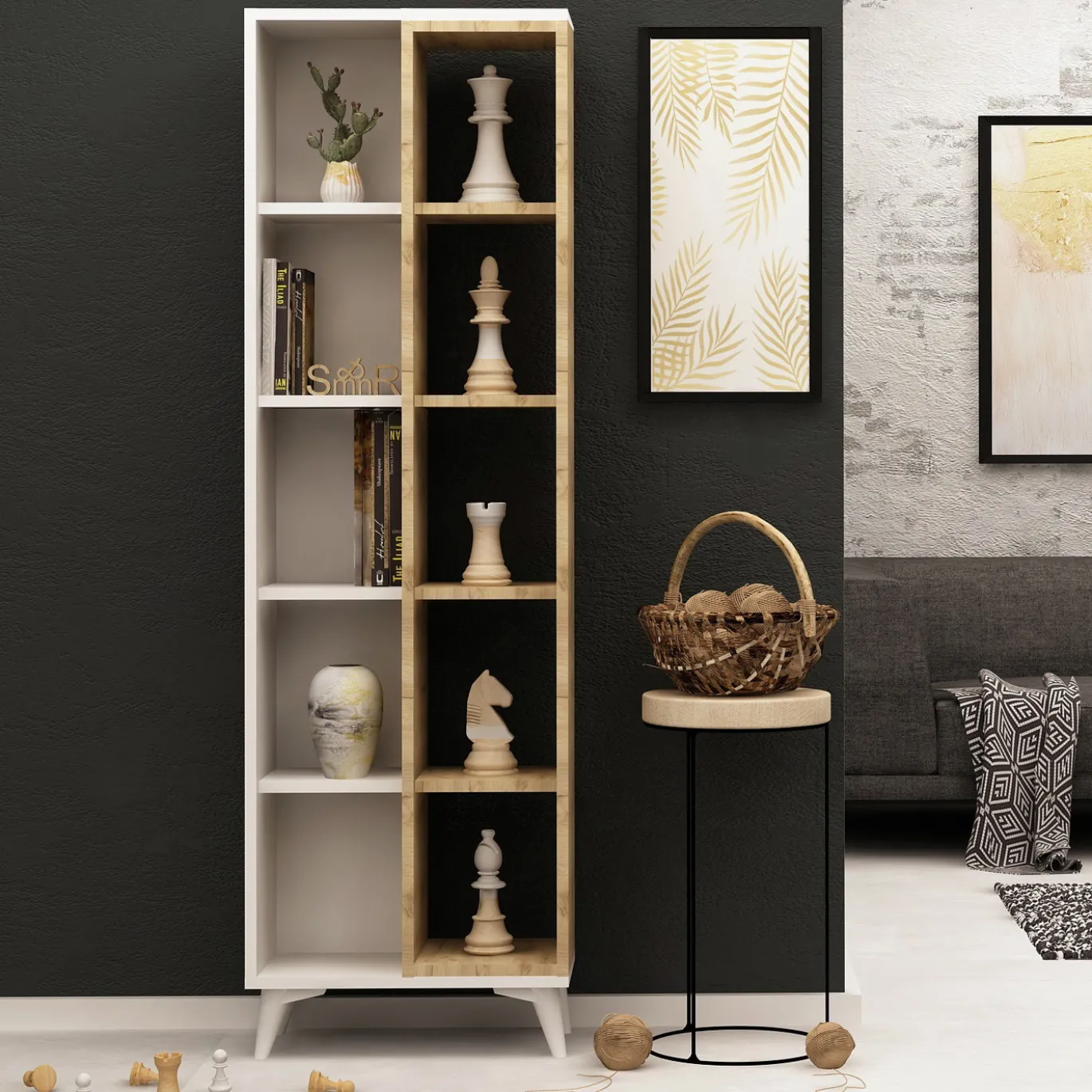 Boekenkast Enzamu Wit/Naturel 160cm