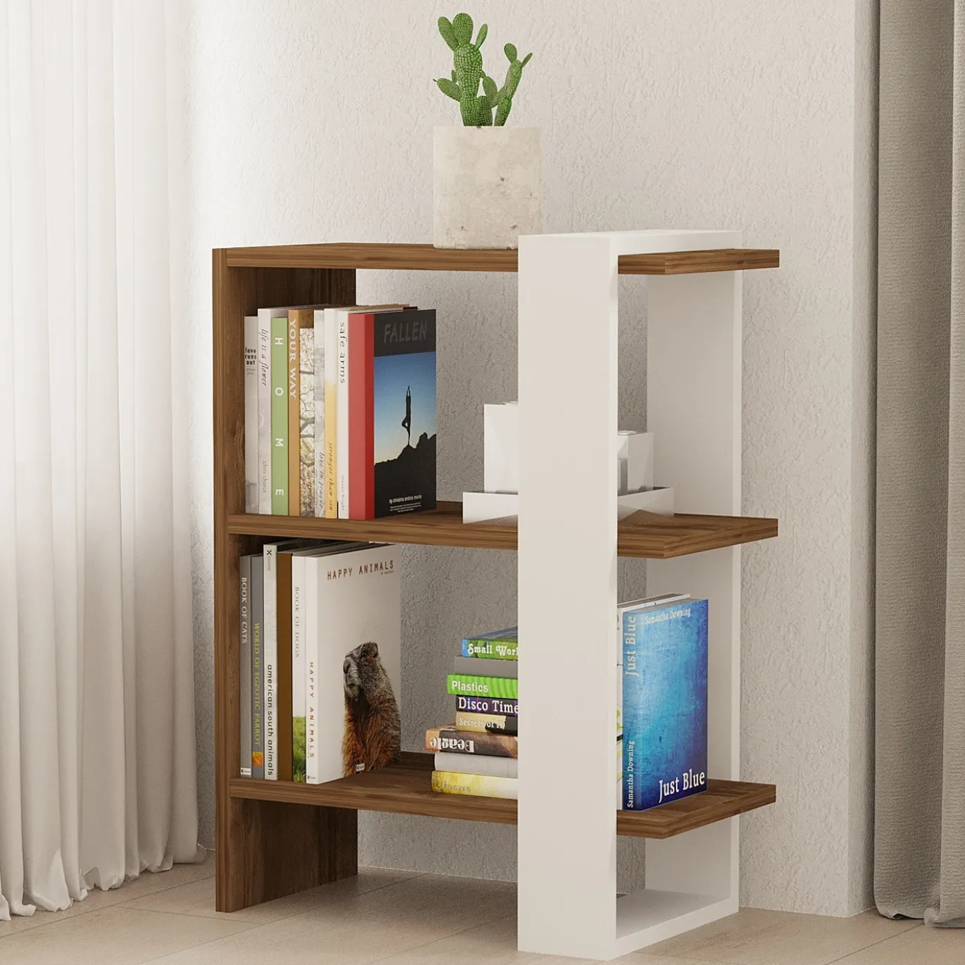 Boekenkast Gaye Walnoot/Wit 70cm
