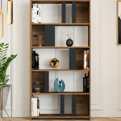 Boekenkast Lima Melamine Walnoot Antraciet