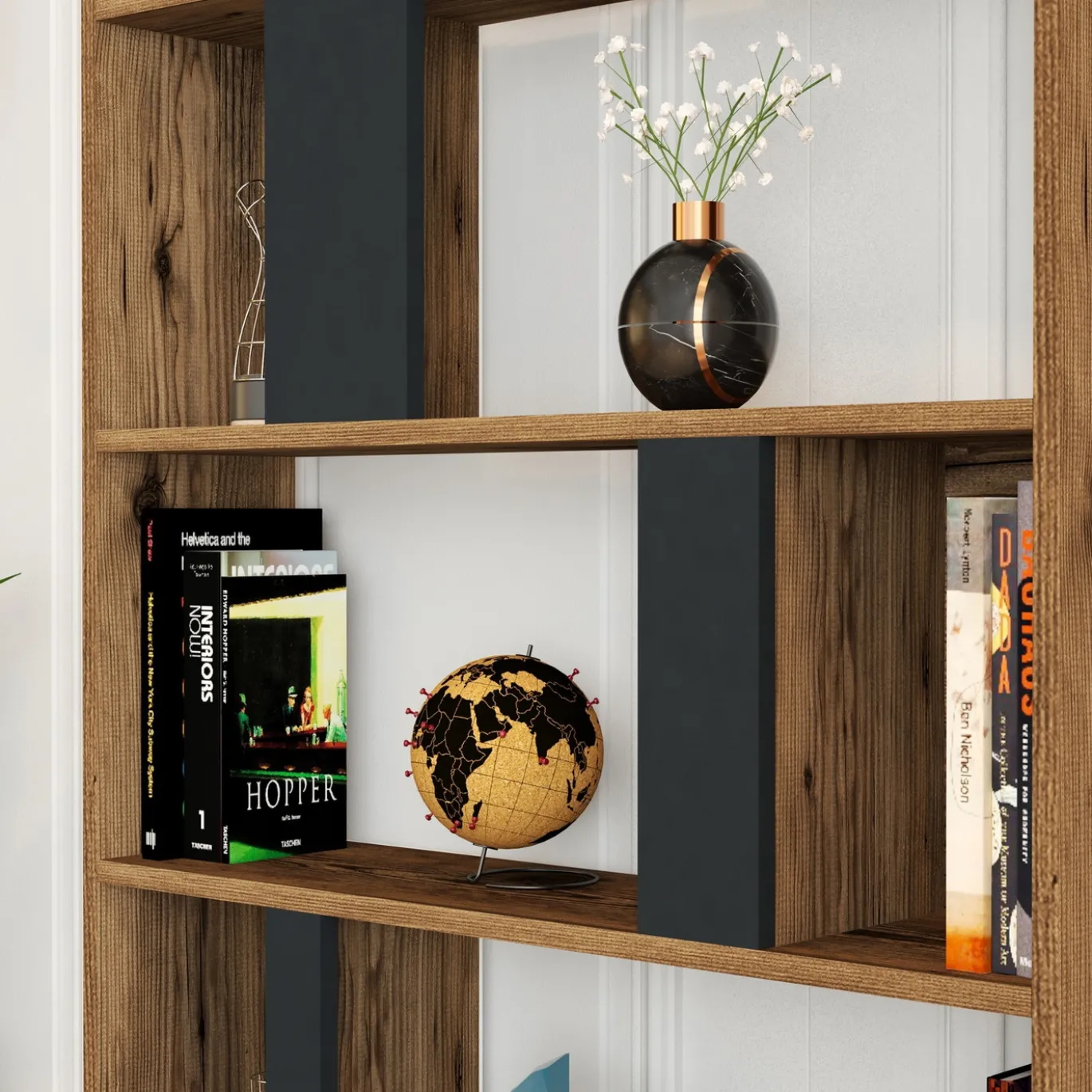 Boekenkast Lima Melamine Walnoot Antraciet