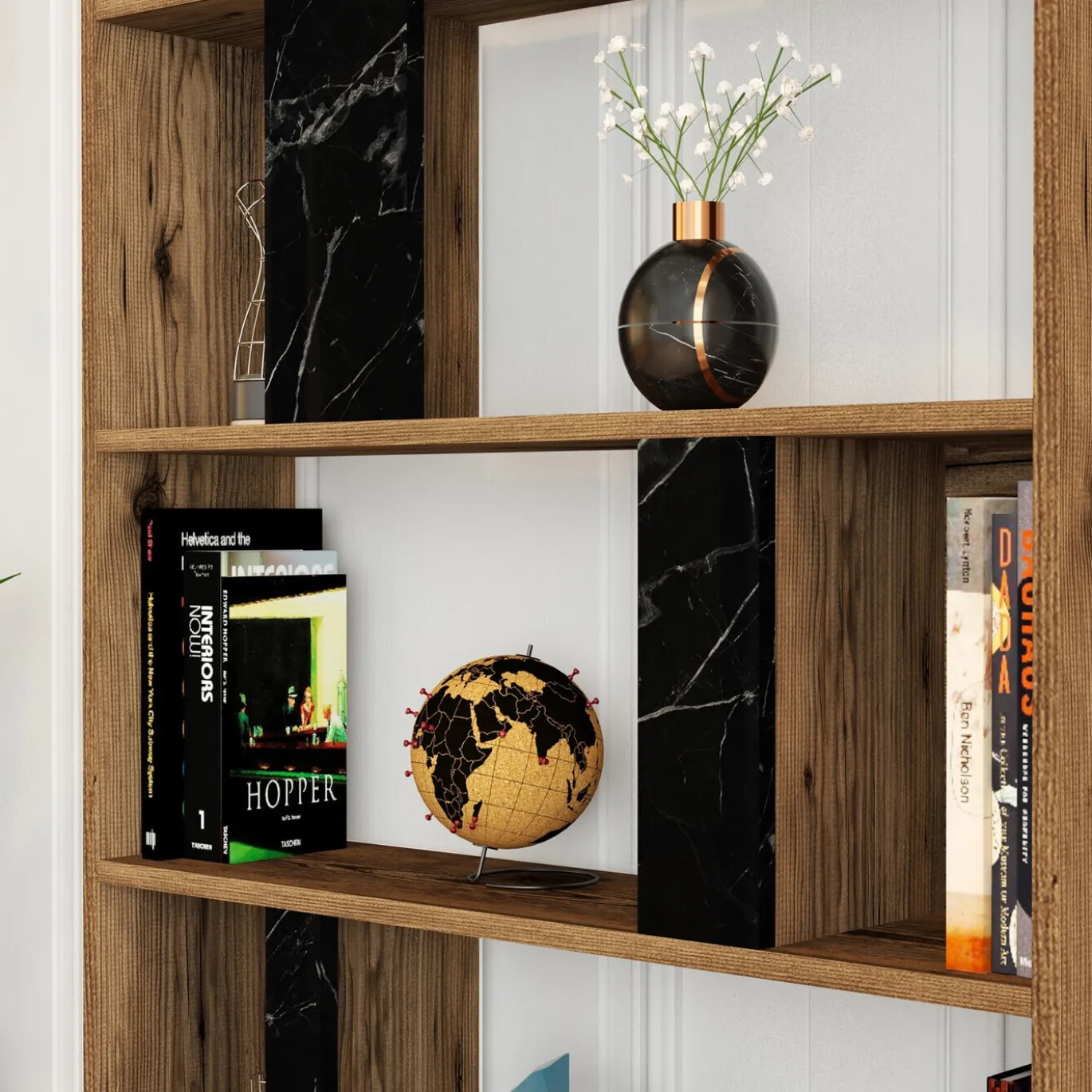Boekenkast Lima Melamine Walnoot Zwart