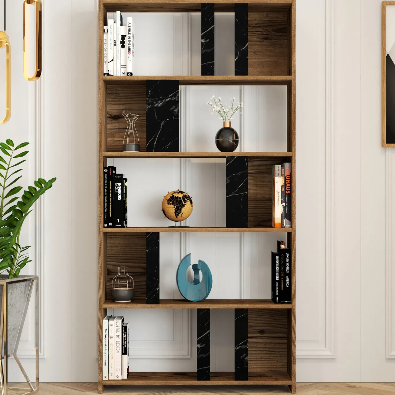 Boekenkast Lima Melamine Walnoot Zwart