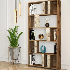 Boekenkast Lima Walnoot/Wit Marmerlook 180cm